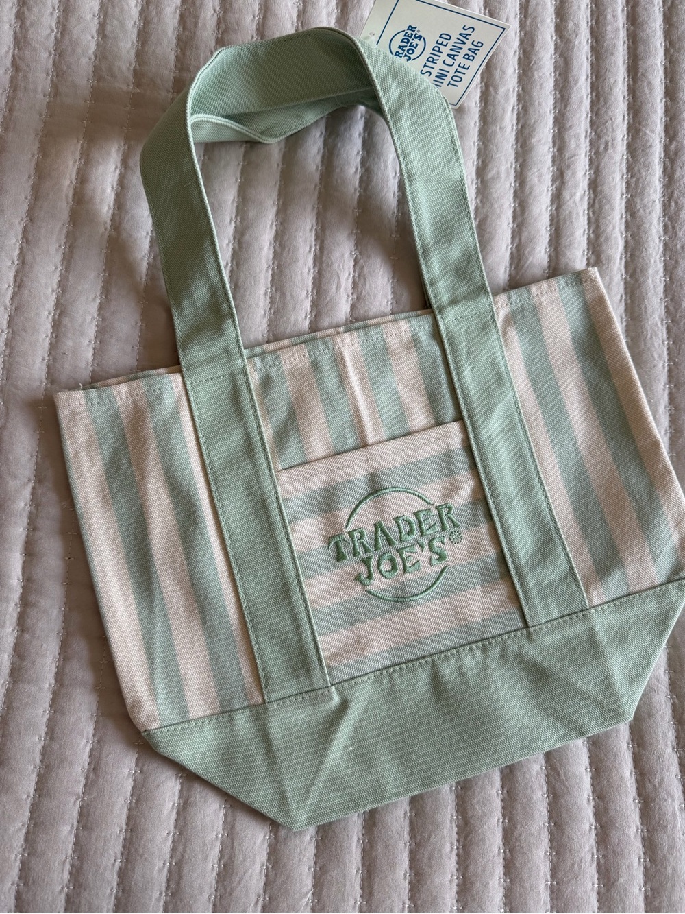 NEW DROP- Trader Joe's Striped Canvas Tote - Mint and Cream